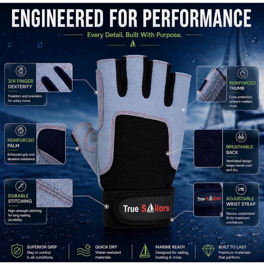 MRX 
Sailing Gloves with 3/4 Finger and Grip for Men and Women XS.   BB6